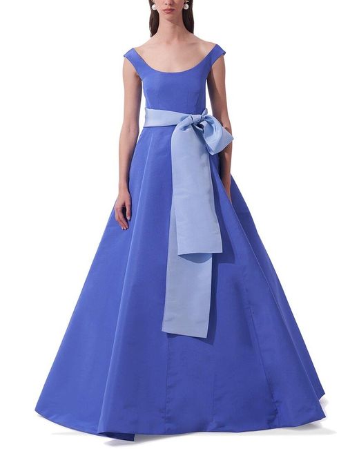 Carolina Herrera Blue Scoop Neck Silk A-Line Gown