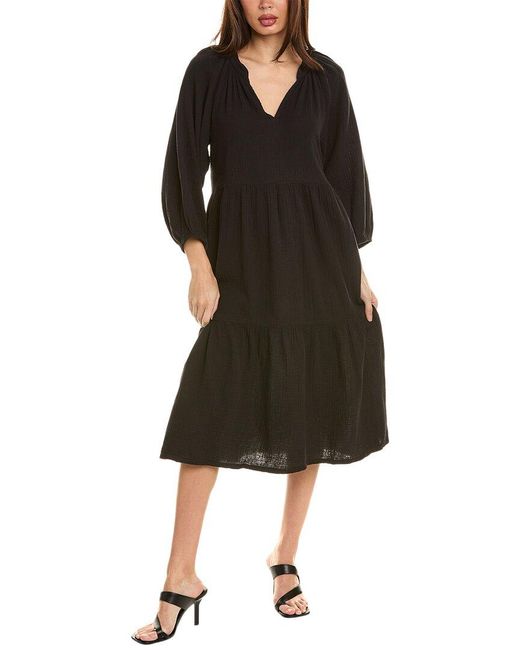 Nation Ltd Black Imani Tiered Peasant Midi Dress