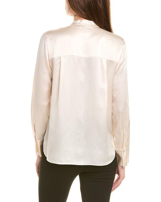 Vince Natural Slim Fitted Band Collar Silk Blouse