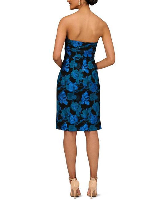 Aidan Mattox Blue Stretch Jacquard Sheath Dress