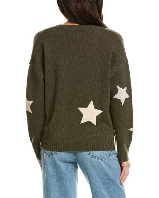 Brodie Cashmere Green Perrie Patch Star V-Neck Cashmere Sweater
