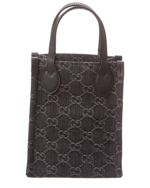 Gucci Black Ophidia Mini GG Denim & Leather Shoulder Bag