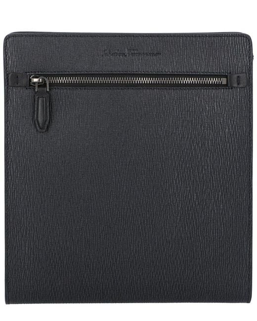 Ferragamo Black Leather Messenger Bag for men