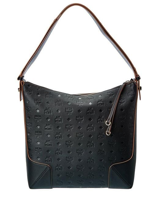 MCM Klara Monogram Leather Hobo Bag in Black Lyst Australia