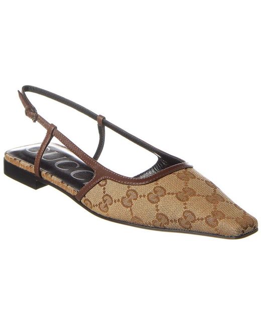 Gucci Brown GG Canvas & Leather Slingback Flat