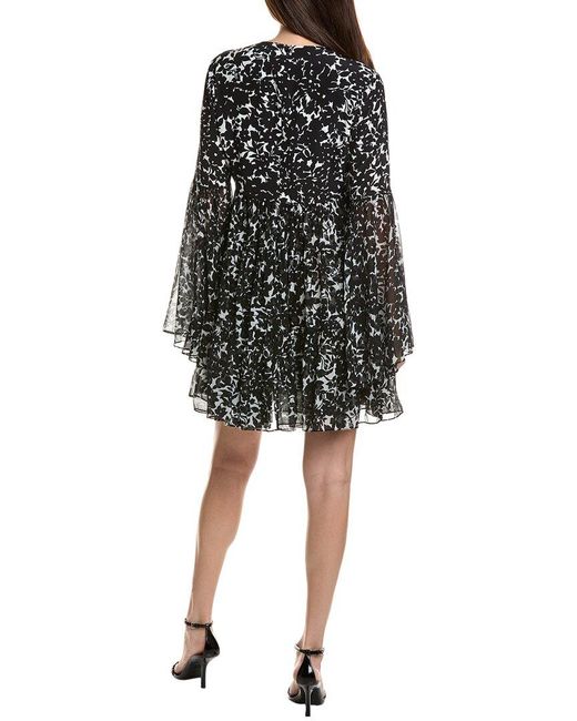 Michael Kors Plunging Floral Silk Chiffon Flare-Sleeve Tiered Mini