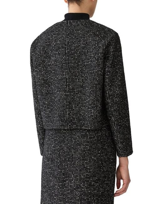 Lafayette 148 New York Black Collarless Drop Shoulder Wool-Blend Jacket