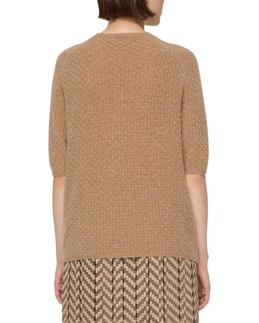 Lafayette 148 New York Natural Basket Stitch Saddle Shoulder 100% Cashmere Sweater