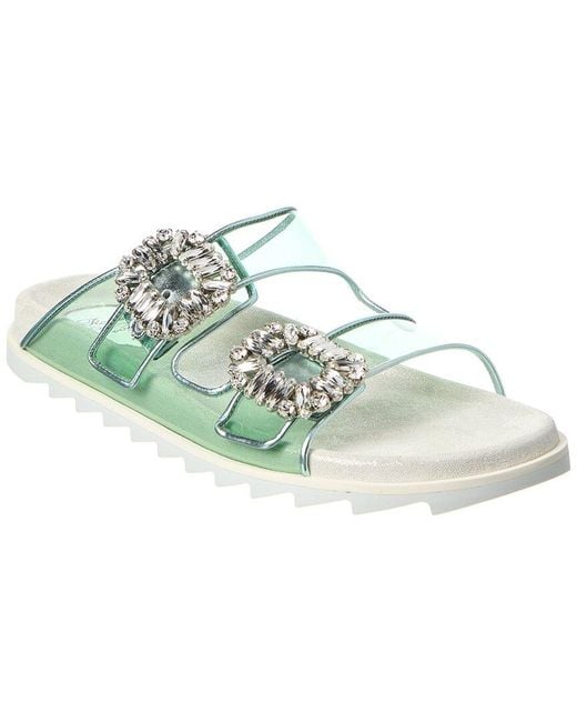 Roger Vivier Green Viv Strass Buckle Vinyl & Leather Slide