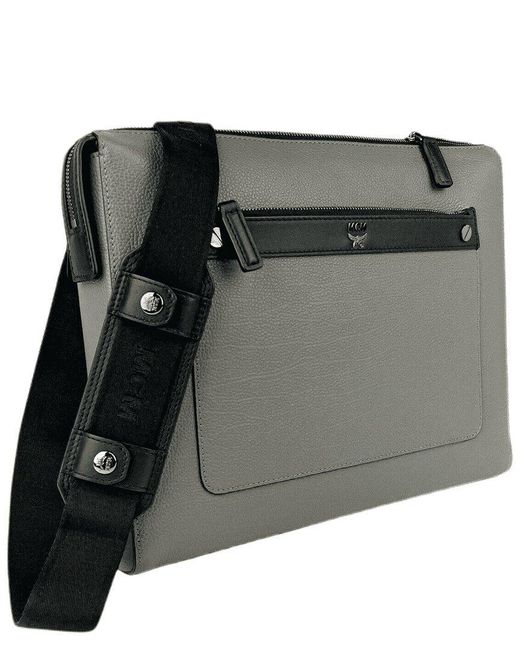 MCM Black Charcoal Leather Messenger Bag