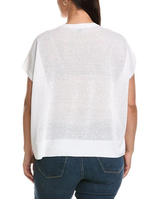Eileen Fisher White Plus Crewneck Linen-Blend Vest