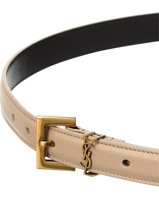 Saint Laurent Natural Cassandre Leather Belt