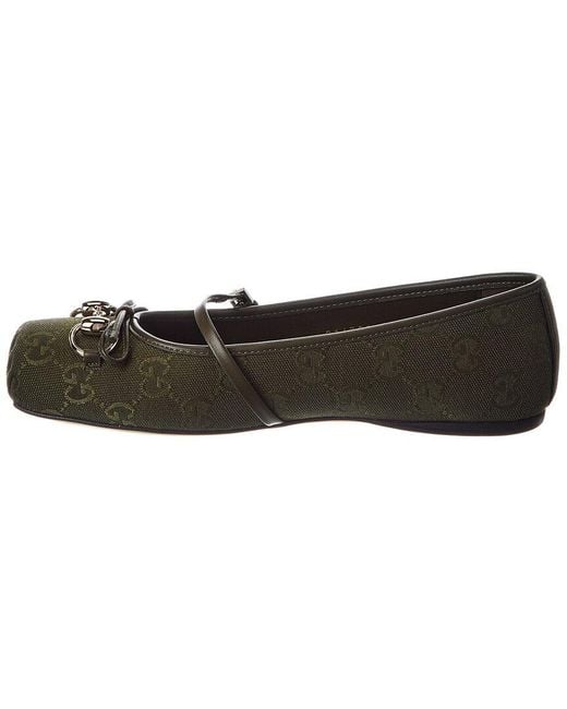Gucci Brown Horsebit Gg Canvas & Leather Ballet Flat