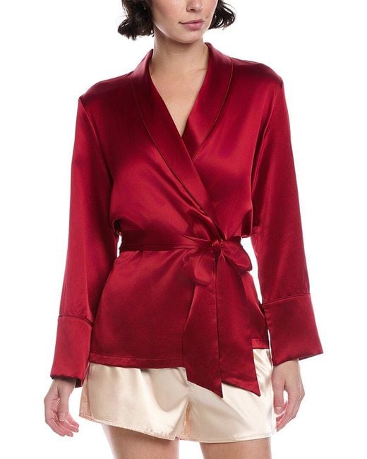 Petite Plume Red Mulberry Silk Short Robe