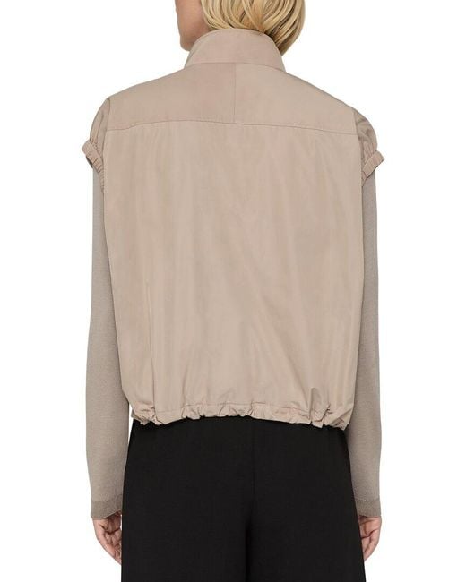 Lafayette 148 New York Natural Gathered Pocket Zip Front Vest