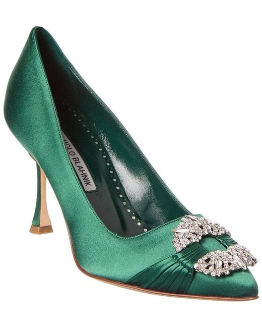 Manolo Blahnik Green Maida 90 Satin Pump
