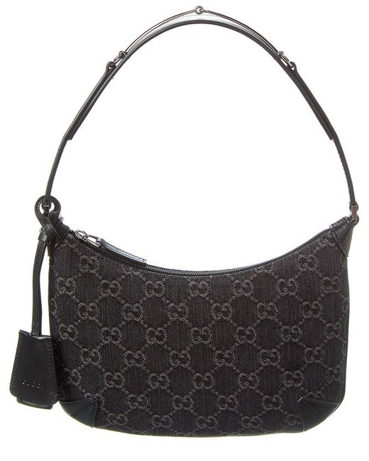 Gucci Black Horsebit Slim Small Gg Denim Hobo Bag