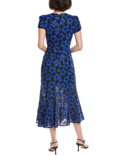 MILLY Blue Tahlia Rose Tulle Lace Midi Dress