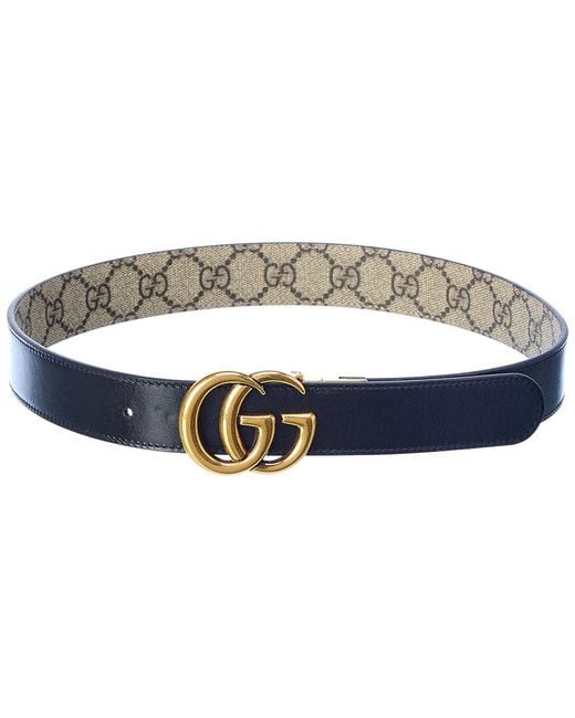 Gucci Blue Gg Marmont Reversible Gg Supreme Canvas & Leather Belt