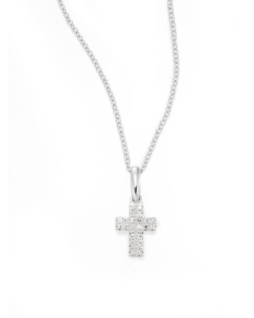 Effy Metallic Diamond & 14k White Gold Small Cross Pendant Necklace