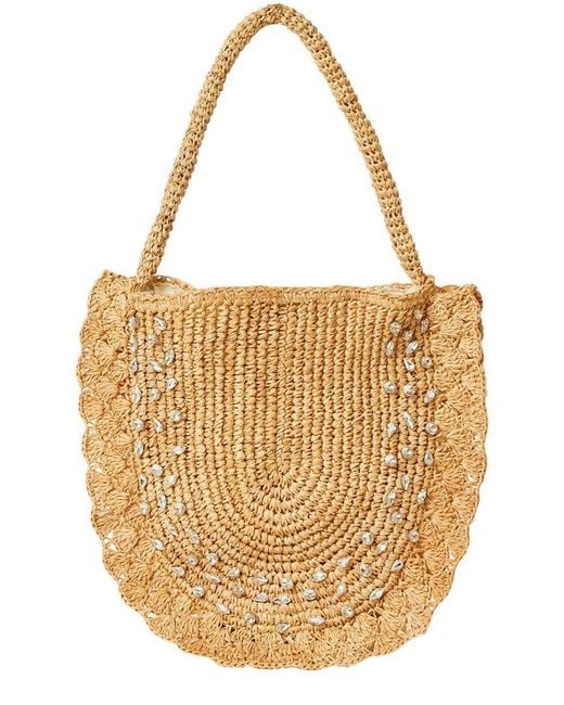 BTB Los Angeles Metallic Bardo Crystal Straw Hobo Bag