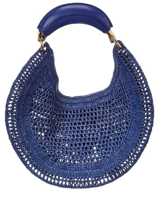 Chloé Blue Summer Banana Raffia & Leather Hobo Bag
