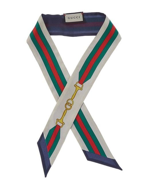 Gucci Blue Interlocking G Horsebit Print Silk Neck Bow