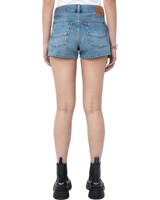 Zadig & Voltaire Blue Sina Denim Eco Strass Bermuda Short