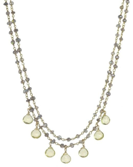 Rachel Reinhardt Jewelry Metallic Gold Over Silver Gemstone Layered Necklace