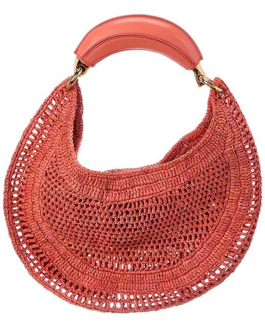 Chloé Red Summer Banana Raffia & Leather Hobo Bag