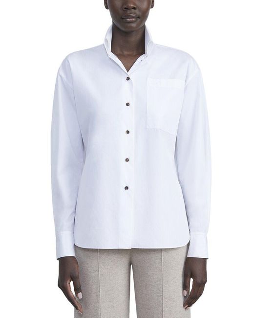 Lafayette 148 New York White High Collar Button Front Shirt