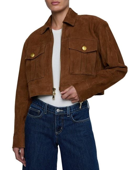 L'Agence Brown Micah Oversized Collared Suede Jacket