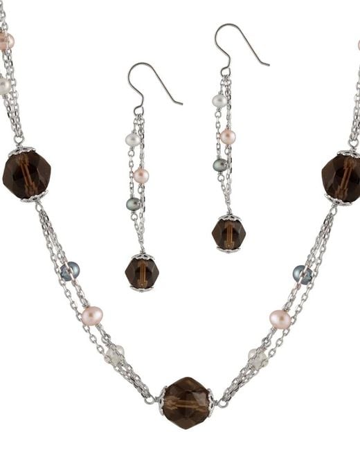 Splendid White Rhodium Plated 4-4.5Mm Freshwater Pearl Drop Earrings & Necklace Set
