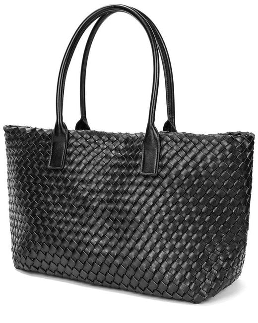 Tiffany & Fred Paris Black Large Hand-Woven Leather Tote