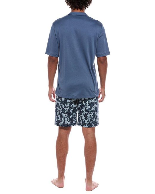 Hanro Blue 2pc Button Front Pajama Set for men