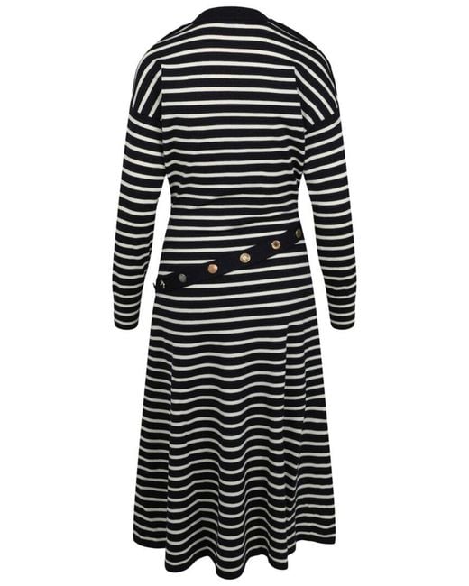 McQueen Black Mixed Buttons Striped Wool-Blend Dress