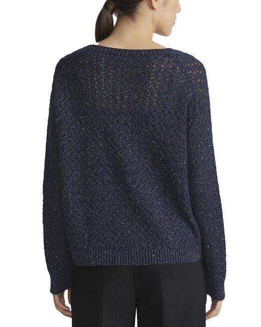 Lafayette 148 New York Blue Cabled V-Neck Linen & Silk-Blend Sweater