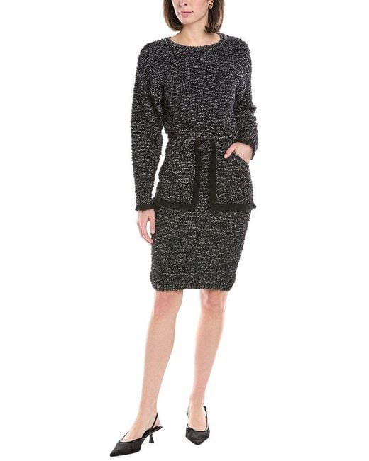 Elisabetta Franchi Black Boucle Wool-Blend Sweaterdress