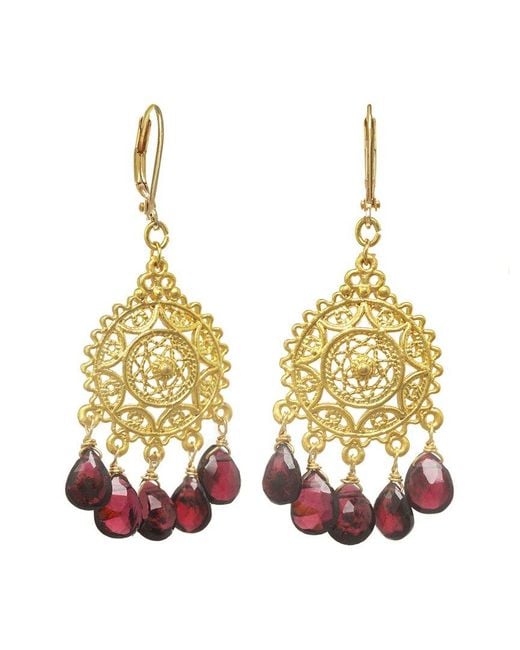 Rachel Reinhardt Jewelry Metallic Garnet Filigree Chandelier Earrings