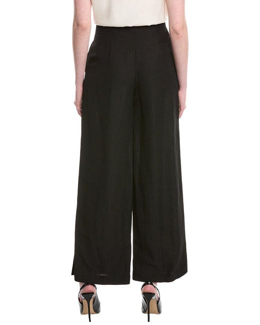 Lafayette 148 New York Black Thames Linen-blend Wide Leg Pant