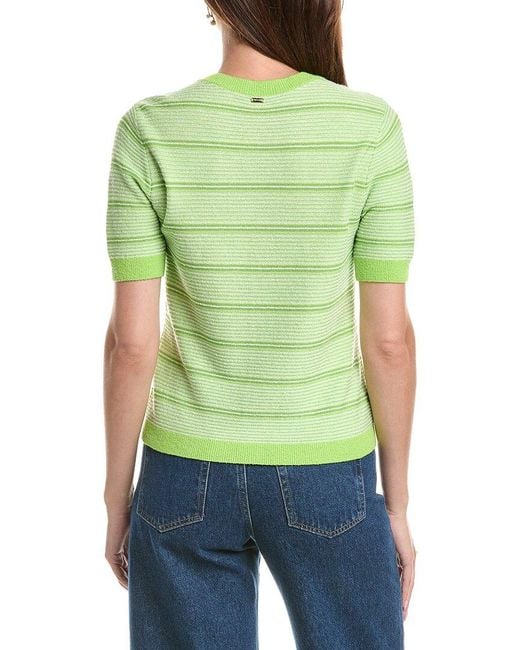 St. John Green Striped Wool-Blend Cardigan