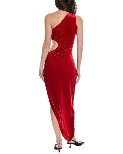 Norma Kamali Red Velvet One-Shoulder Maxi Dress