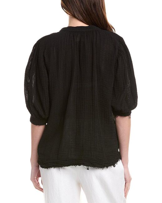 9seed Black Lightweight Gauze Dashiki Puff Sleeve Top