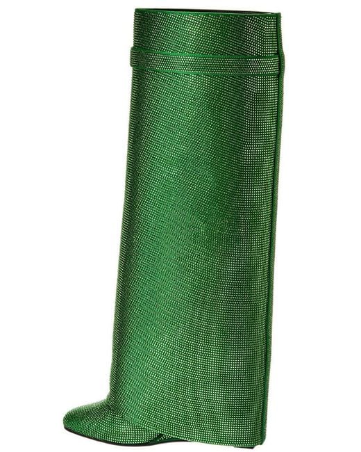 Givenchy Green Shark Lock Satin Knee-high Boot