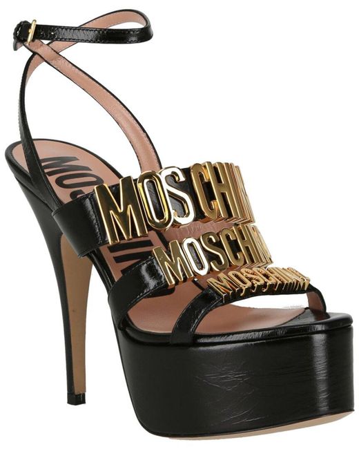 Moschino Black Logo-plaque Leather Sandal