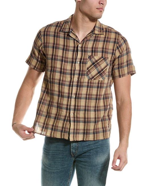 Save Khaki Brown Madras Linen-blend Vacation Shirt for men