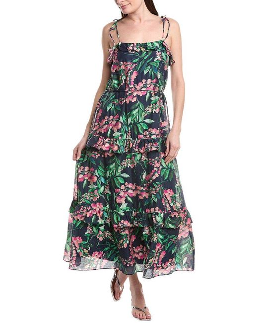Julia Jordan Green Tie Shoulder Linen-Blend Maxi Dress