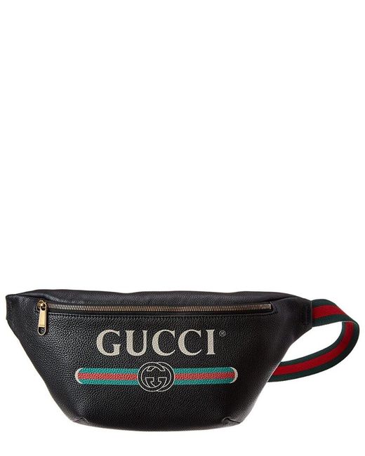 Gucci Black Logo Print Leather Belt Bag