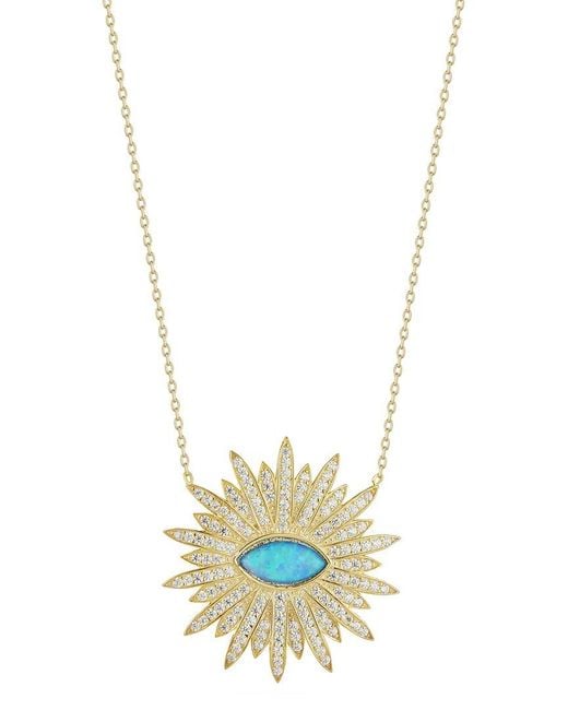 Sphera Milano Metallic 14k Over Silver Cz Synthetic Opal Necklace