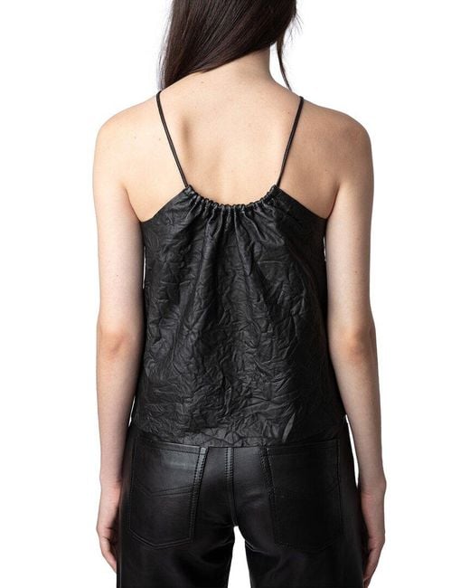 Zadig & Voltaire Black Cidonie Froisse Leather Top